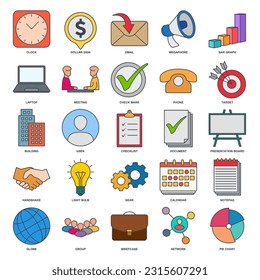 A collection of 25 vector icons representing various aspects of business management. These icons can be used to enhance presentations, websites, or any design related to business management