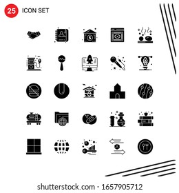 Collection of 25 Vector Icons in solid style. Pixle Perfect Glyph Symbols for Web and Mobile. Solid Icon Signs on White Background. 25 Icons.