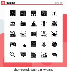 Collection of 25 Vector Icons in solid style. Modern Glyph Symbols for Web and Mobile. Solid Icon Sign Isolated on White Background. 25 Icons.