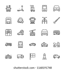 Collection Of 25 Vehicle Outline Icons Include Icons Such As Dealer, Car, Truck, Motorbike, Minivan, Monorail, Station Wagon, Train, Tricycle, Underground, Rocket, Rocket Ship