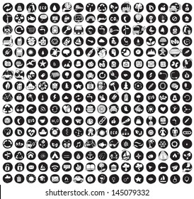 Collection of 256 ecology doodled icons (vignette) on black background, in black-and-white. Individual illustrations are isolated and in eps10 vector mode.