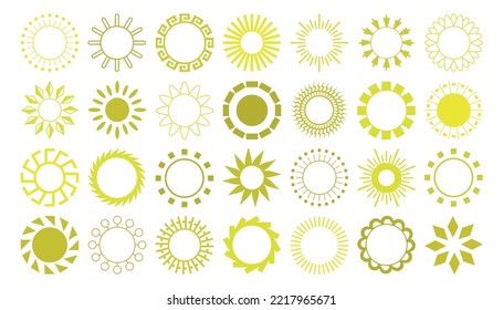 Collection of 28 pieces of abstract different yellow sun on white background - Vector illustration