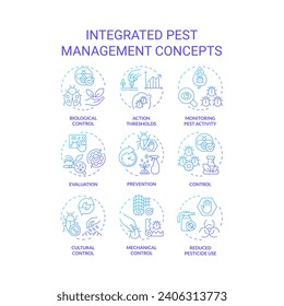Collection of 2D gradient thin line icons representing integrated pest management, isolated vector, linear illustration.