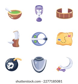 Colección de iconos de accesorios de Viking de estilo 2D 

