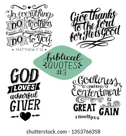 Collection 3 with 4 Bible verses. Do to others. Give thanks to the Lord. Giver. Great gain. Biblical background. Christian poster. Modern calligraphy Scripture print Motivational quotes
