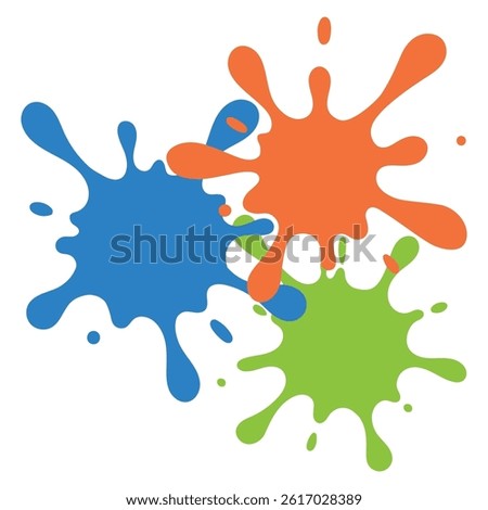 collection of 3 abstract splashing color illustration, color drop vector, fun fluid ink, bright color ink splatter with blue, orange, green illustration