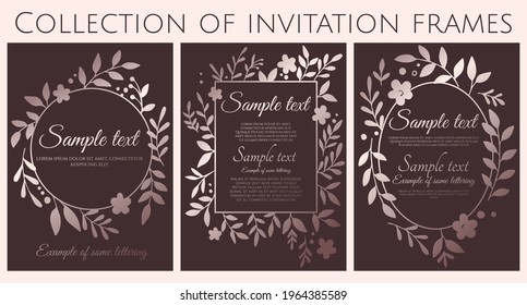 collection of 3 brown invitations with simple branches
