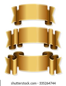 Collection of 3 gold ribbon. Vector illustration 