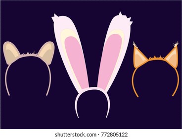 Collection of 3 headbands with animal ears (cat, fox and bunny)