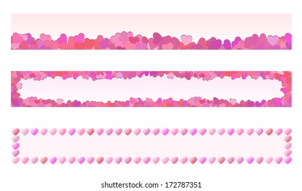 Collection of 3 isolated pink, red and purple heart banners not only for Valentine's