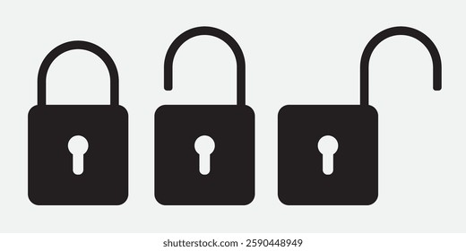 A collection of 3 lock illustrations with different designs, including closed, open, and combination locks. Perfect for security, privacy, and data protection concepts.