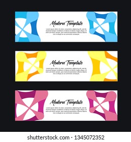 Collection of 3 modern flat abstract web banner design template. Collection of web banner template. Abstract circle web design banner template isolated on black background - Vector