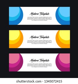 Collection of 3 modern flat abstract web banner design template. Collection of web banner template. Abstract circle web design banner template isolated on black background - Vector
