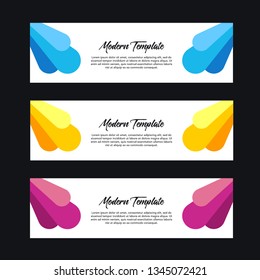 Collection of 3 modern flat abstract web banner design template. Collection of web banner template. Abstract circle web design banner template isolated on black background - Vector
