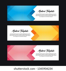 Collection of 3 modern flat abstract web banner design template. Collection of web banner template. Abstract geometric halftone web design banner template isolated on black background - Vector