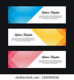 Collection of 3 modern flat abstract web banner design template. Collection of web banner template. Abstract geometric halftone web design banner template isolated on black background - Vector