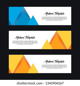 Collection of 3 modern flat abstract web banner design template. Collection of web banner template. Abstract geometric halftone web design banner template isolated on black background - Vector