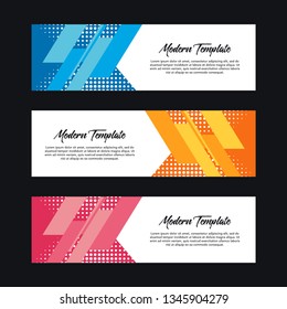 Collection of 3 modern flat abstract web banner design template. Collection of web banner template. Abstract geometric halftone web design banner template isolated on black background - Vector