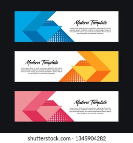 Collection of 3 modern flat abstract web banner design template. Collection of web banner template. Abstract geometric halftone web design banner template isolated on black background - Vector