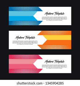 Collection of 3 modern flat abstract web banner design template. Collection of web banner template. Abstract geometric halftone web design banner template isolated on black background - Vector