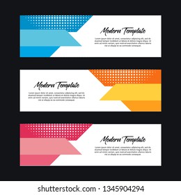 Collection of 3 modern flat abstract web banner design template. Collection of web banner template. Abstract geometric halftone web design banner template isolated on black background - Vector