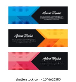 Collection of 3 modern flat abstract web banner design template. Collection of web banner template. Abstract geometric halftone web design banner template isolated on white background - Vector