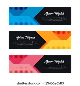 Collection of 3 modern flat abstract web banner design template. Collection of web banner template. Abstract geometric halftone web design banner template isolated on white background - Vector