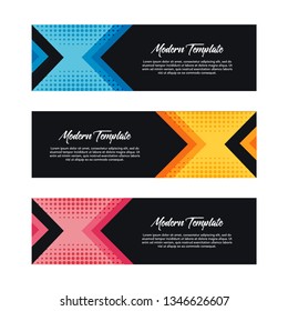 Collection of 3 modern flat abstract web banner design template. Collection of web banner template. Abstract geometric halftone web design banner template isolated on white background - Vector