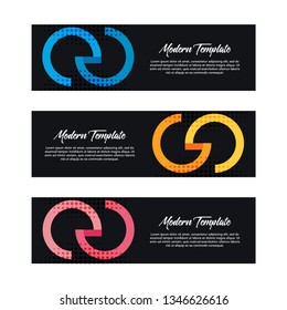 Collection of 3 modern flat abstract web banner design template. Collection of web banner template. Abstract geometric halftone web design banner template isolated on white background - Vector