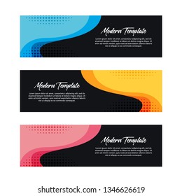 Collection of 3 modern flat abstract web banner design template. Collection of web banner template. Abstract geometric halftone web design banner template isolated on white background - Vector