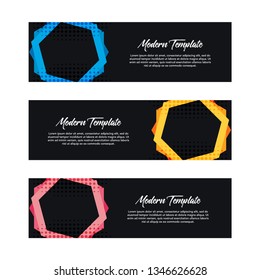 Collection of 3 modern flat abstract web banner design template. Collection of web banner template. Abstract geometric halftone web design banner template isolated on white background - Vector