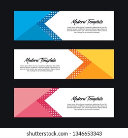 Collection of 3 modern flat abstract web banner design template. Collection of web banner template. Abstract geometric halftone web design banner template isolated on black background - Vector