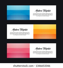 Collection of 3 modern flat abstract web banner design template. Collection of web banner template. Abstract geometric halftone web design banner template isolated on black background - Vector