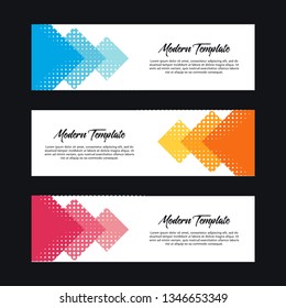 Collection of 3 modern flat abstract web banner design template. Collection of web banner template. Abstract geometric halftone web design banner template isolated on black background - Vector