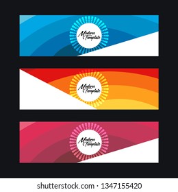 Collection of 3 modern flat abstract web banner design template. Collection of web banner template. Abstract wave web design banner template isolated on white background - Vector