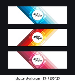 Collection of 3 modern flat abstract web banner design template. Collection of web banner template. Abstract wave web design banner template isolated on white background - Vector
