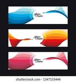 Collection of 3 modern flat abstract web banner design template. Collection of web banner template. Abstract wave web design banner template isolated on white background - Vector