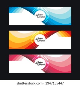 Collection of 3 modern flat abstract web banner design template. Collection of web banner template. Abstract wave web design banner template isolated on white background - Vector