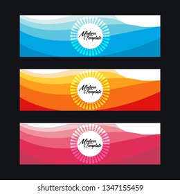 Collection of 3 modern flat abstract web banner design template. Collection of web banner template. Abstract wave web design banner template isolated on white background - Vector