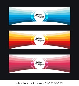 Collection of 3 modern flat abstract web banner design template. Collection of web banner template. Abstract wave web design banner template isolated on white background - Vector