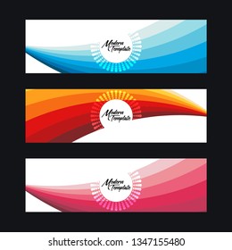 Collection of 3 modern flat abstract web banner design template. Collection of web banner template. Abstract wave web design banner template isolated on white background - Vector