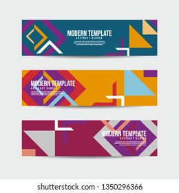 Collection of 3 modern flat abstract web banner design template. Collection of colorful web banner template. Abstract geometric web design banner template for business - Vector