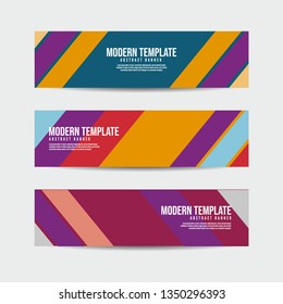 Collection of 3 modern flat abstract web banner design template. Collection of colorful web banner template. Abstract geometric web design banner template for business - Vector