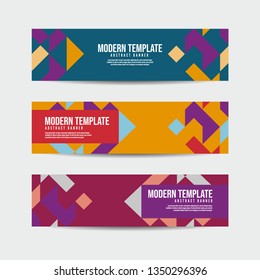 Collection of 3 modern flat abstract web banner design template. Collection of colorful web banner template. Abstract geometric web design banner template for business - Vector