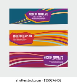 Collection of 3 modern flat abstract web banner design template. Collection of colorful web banner template. Abstract geometric web design banner template for business - Vector