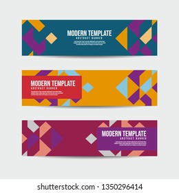 Collection of 3 modern flat abstract web banner design template. Collection of colorful web banner template. Abstract geometric web design banner template for business - Vector