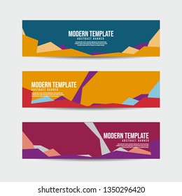 Collection of 3 modern flat abstract web banner design template. Collection of colorful web banner template. Abstract geometric web design banner template for business - Vector