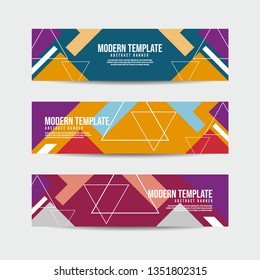 Collection of 3 modern flat abstract web banner design template. Collection of colorful web banner template. Abstract geometric web design banner template for business - Vector