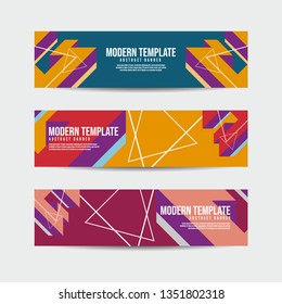 Collection of 3 modern flat abstract web banner design template. Collection of colorful web banner template. Abstract geometric web design banner template for business - Vector