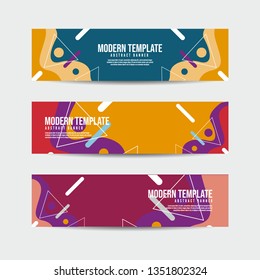 Collection of 3 modern flat abstract web banner design template. Collection of colorful web banner template. Abstract geometric web design banner template for business - Vector